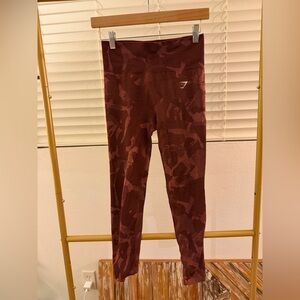 Gymshark Maroon Camo Leggings with Scrunch